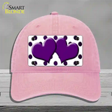 Purple White Dots Hearts Oil Rubbed Novelty License Plate Hat Unconstructed Cotton / Pink