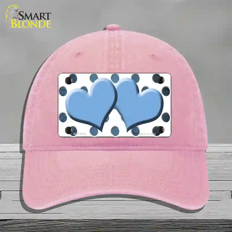 Light Blue White Dots Hearts Oil Rubbed Novelty License Plate Hat Unconstructed Cotton / Pink