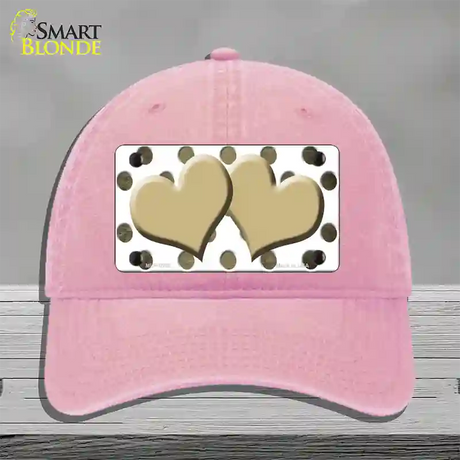 Gold White Dots Hearts Oil Rubbed Novelty License Plate Hat Unconstructed Cotton / Pink