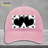 Black White Dots Hearts Oil Rubbed Novelty License Plate Hat Unconstructed Cotton / Pink