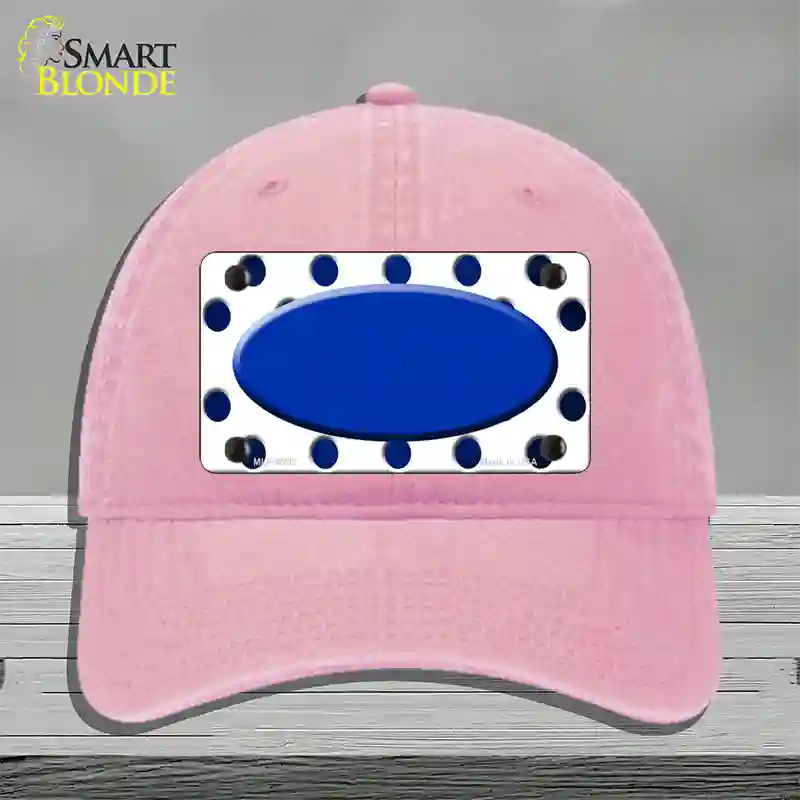 Blue White Dots Oval Oil Rubbed Novelty License Plate Hat Unconstructed Cotton / Pink