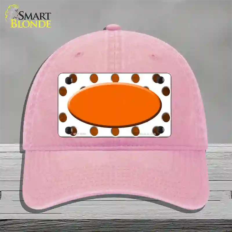 Orange White Dots Oval Oil Rubbed Novelty License Plate Hat Unconstructed Cotton / Pink