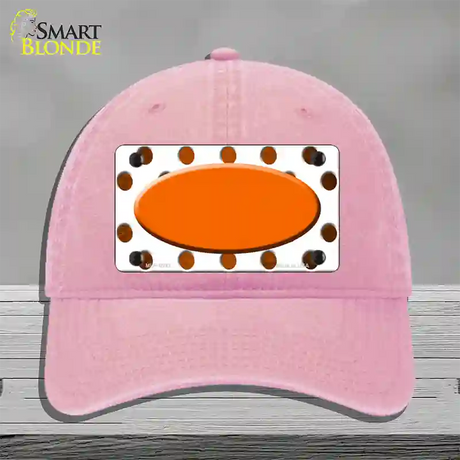 Orange White Dots Oval Oil Rubbed Novelty License Plate Hat Unconstructed Cotton / Pink