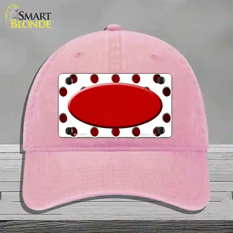 Red White Dots Oval Oil Rubbed Novelty License Plate Hat Unconstructed Cotton / Pink