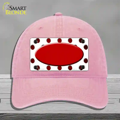 Red White Dots Oval Oil Rubbed Novelty License Plate Hat Unconstructed Cotton / Pink