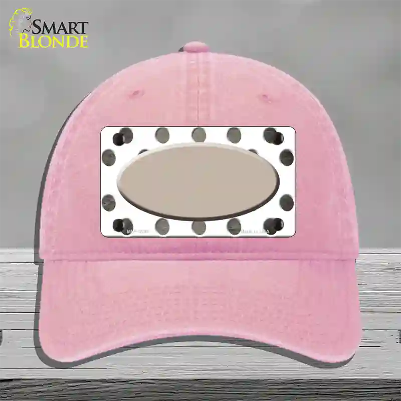 Tan White Dots Oval Oil Rubbed Novelty License Plate Hat Unconstructed Cotton / Pink