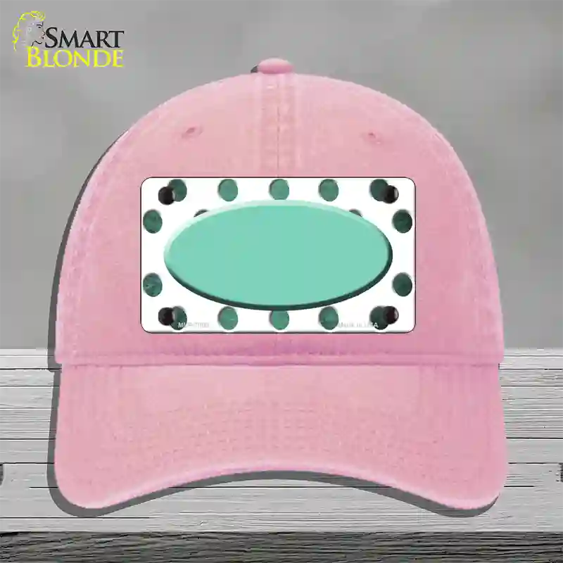 Mint White Dots Oval Oil Rubbed Novelty License Plate Hat Unconstructed Cotton / Pink