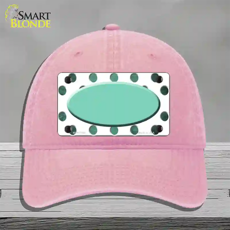 Mint White Dots Oval Oil Rubbed Novelty License Plate Hat Unconstructed Cotton / Pink