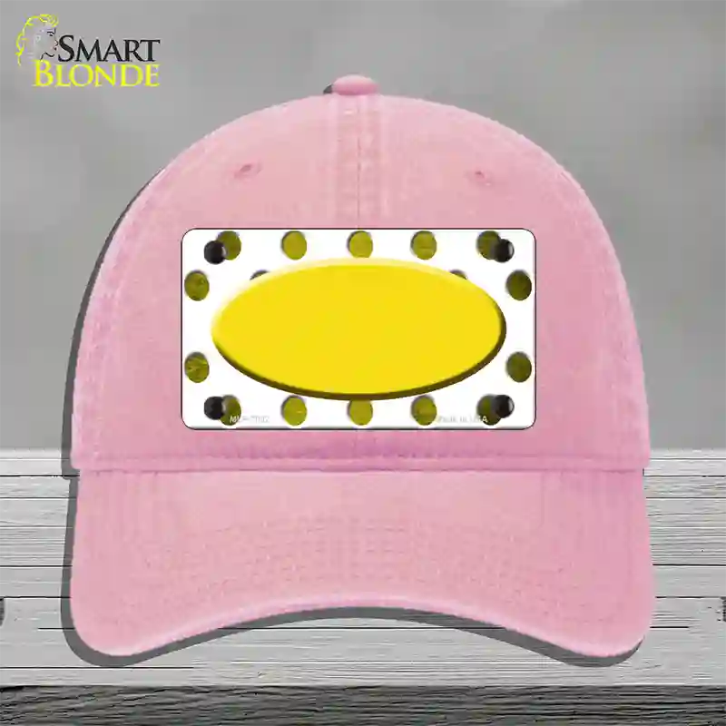 Yellow White Dots Oval Oil Rubbed Novelty License Plate Hat Unconstructed Cotton / Pink