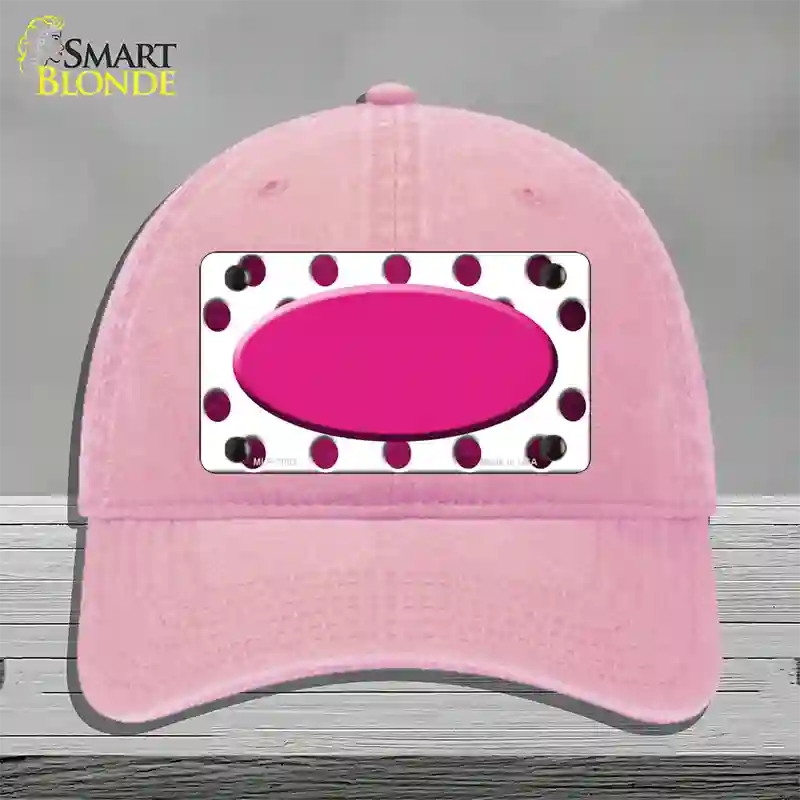 Pink White Dots Oval Oil Rubbed Novelty License Plate Hat Unconstructed Cotton / Pink