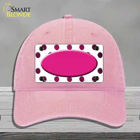 Pink White Dots Oval Oil Rubbed Novelty License Plate Hat Unconstructed Cotton / Pink