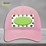 Lime Green White Dots Oval Oil Rubbed Novelty License Plate Hat Unconstructed Cotton / Pink