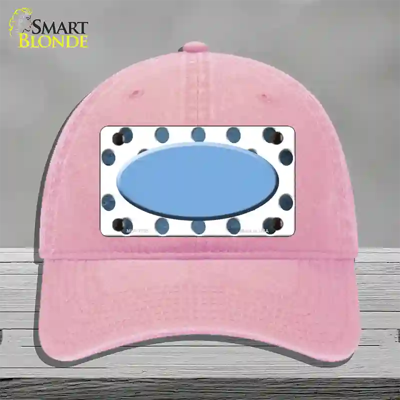 Light Blue White Dots Oval Oil Rubbed Novelty License Plate Hat Unconstructed Cotton / Pink