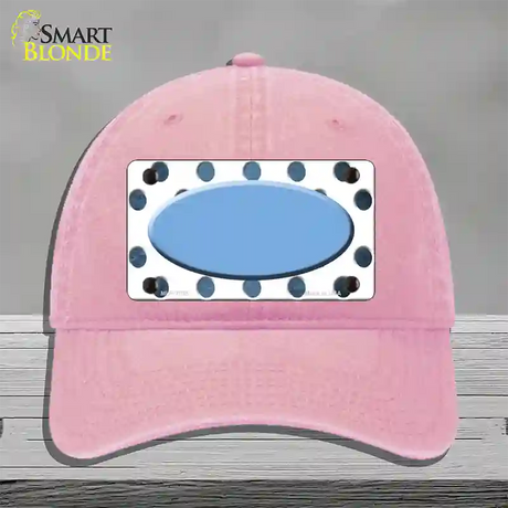 Light Blue White Dots Oval Oil Rubbed Novelty License Plate Hat Unconstructed Cotton / Pink