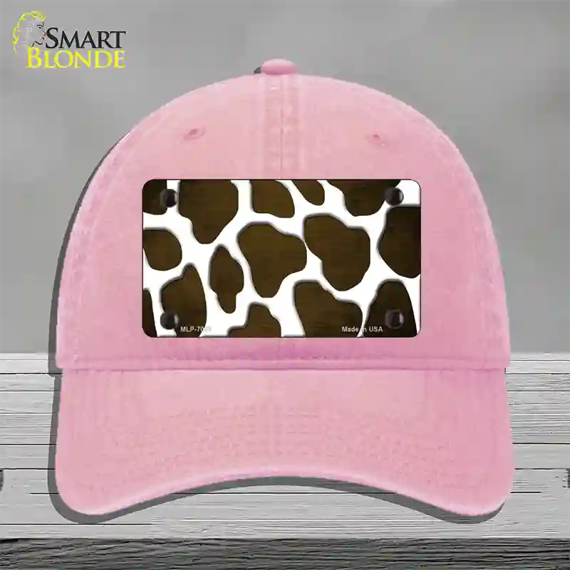 Brown White Giraffe Oil Rubbed Novelty License Plate Hat Unconstructed Cotton / Pink