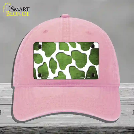 Lime Green White Giraffe Oil Rubbed Novelty License Plate Hat Unconstructed Cotton / Pink