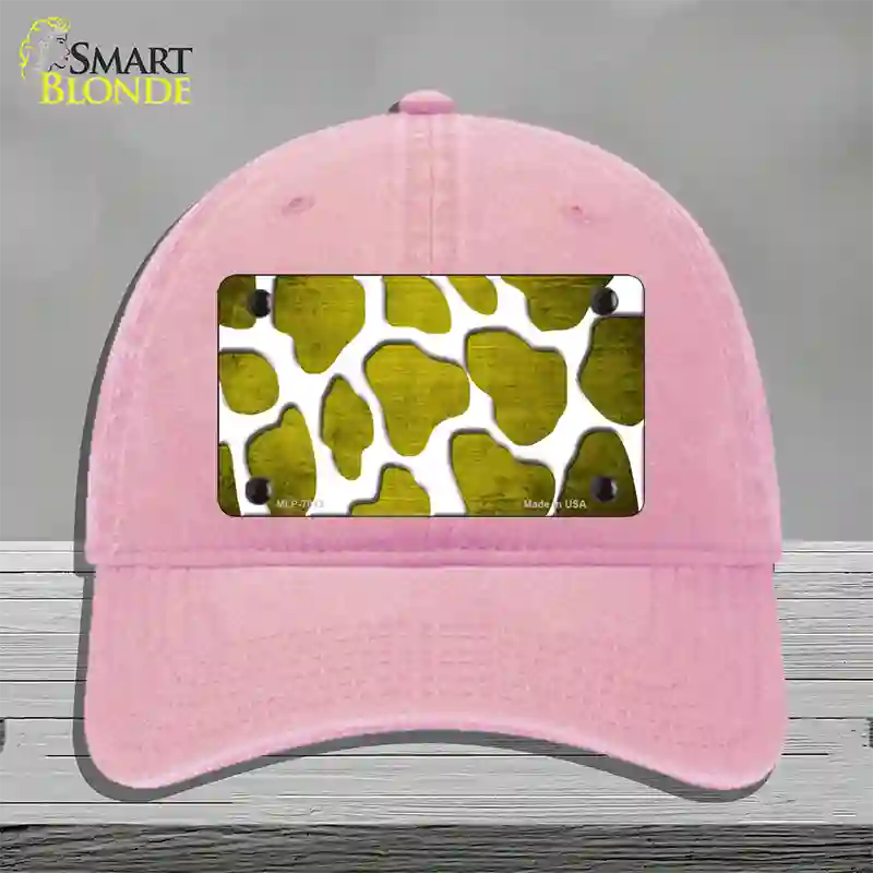 Yellow White Giraffe Oil Rubbed Novelty License Plate Hat Unconstructed Cotton / Pink