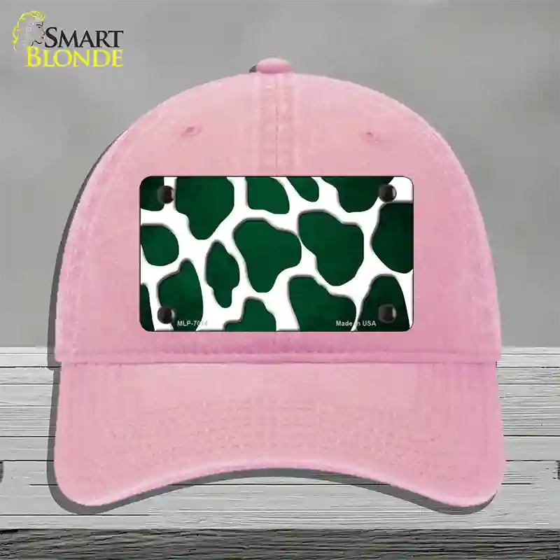 Green White Giraffe Oil Rubbed Novelty License Plate Hat Unconstructed Cotton / Pink