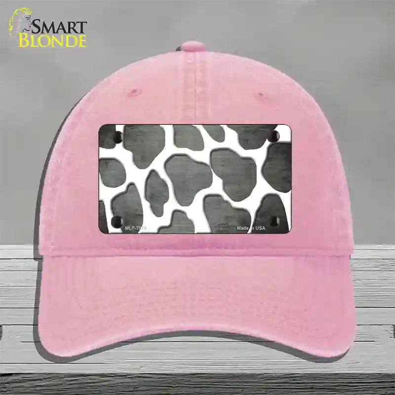 Gray White Giraffe Oil Rubbed Novelty License Plate Hat Unconstructed Cotton / Pink