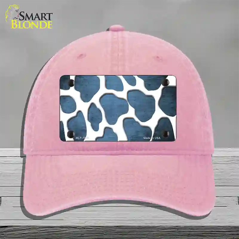 Light Blue White Giraffe Oil Rubbed Novelty License Plate Hat Unconstructed Cotton / Pink