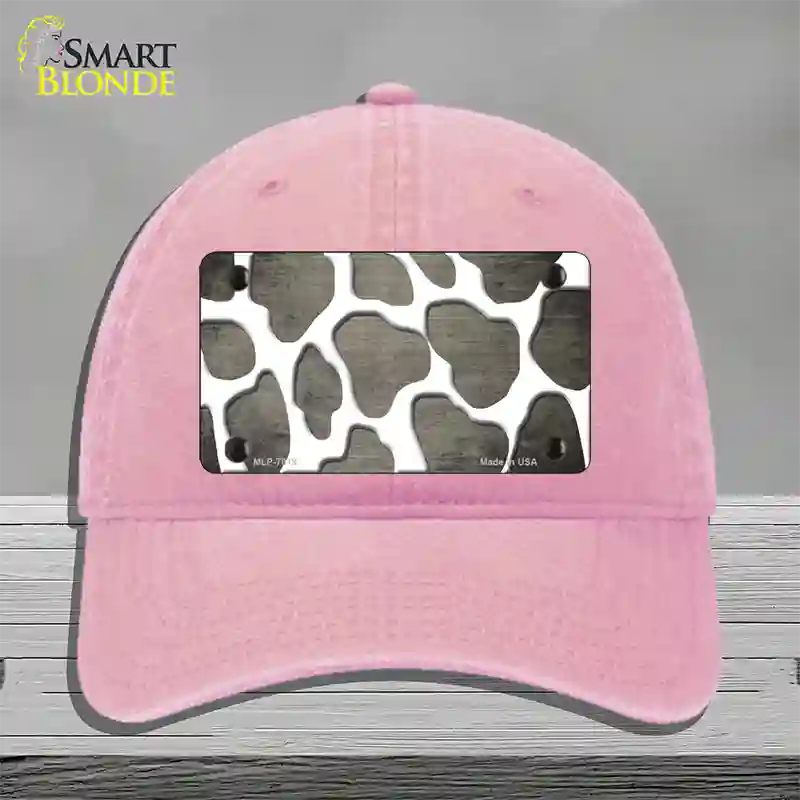 Tan White Giraffe Oil Rubbed Novelty License Plate Hat Unconstructed Cotton / Pink