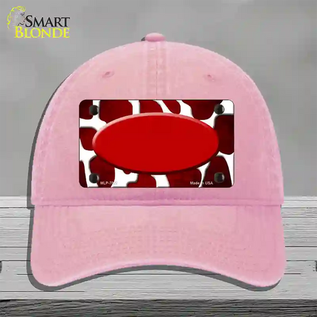 Red White Oval Giraffe Oil Rubbed Novelty License Plate Hat Unconstructed Cotton / Pink