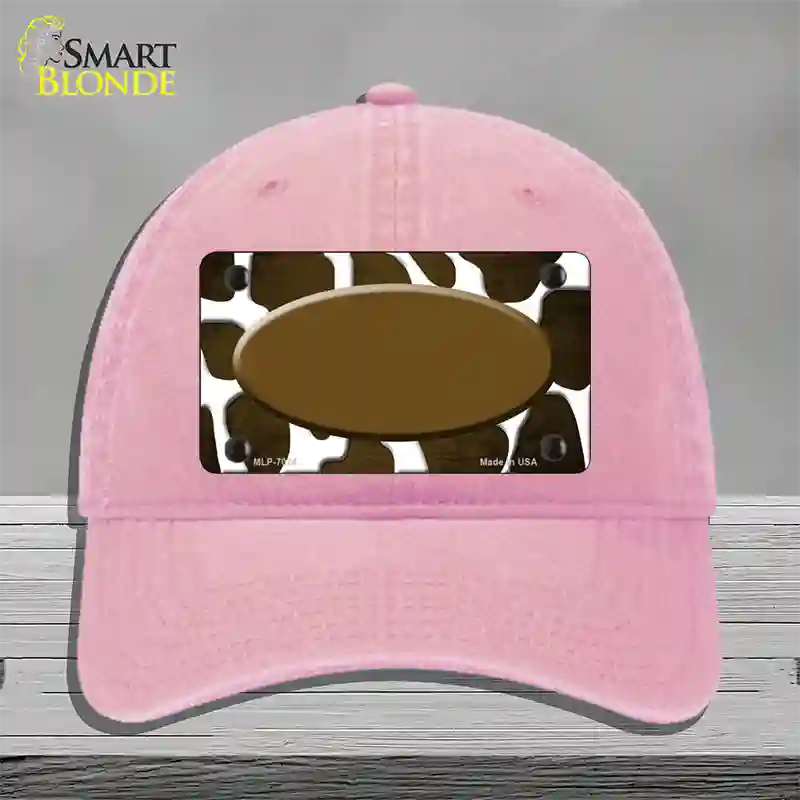 Brown White Oval Giraffe Oil Rubbed Novelty License Plate Hat Unconstructed Cotton / Pink