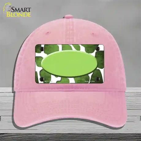 Lime Green White Oval Giraffe Oil Rubbed Novelty License Plate Hat Unconstructed Cotton / Pink