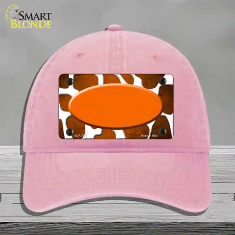 Orange White Oval Giraffe Oil Rubbed Novelty License Plate Hat Unconstructed Cotton / Pink