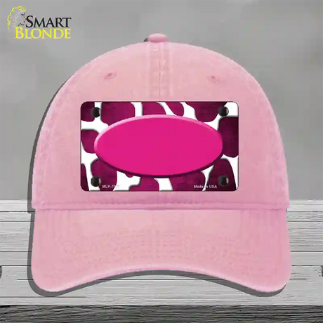 Pink White Oval Giraffe Oil Rubbed Novelty License Plate Hat Unconstructed Cotton / Pink