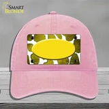 Yellow White Oval Giraffe Oil Rubbed Novelty License Plate Hat Unconstructed Cotton / Pink