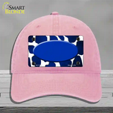 Blue White Oval Giraffe Oil Rubbed Novelty License Plate Hat Unconstructed Cotton / Pink