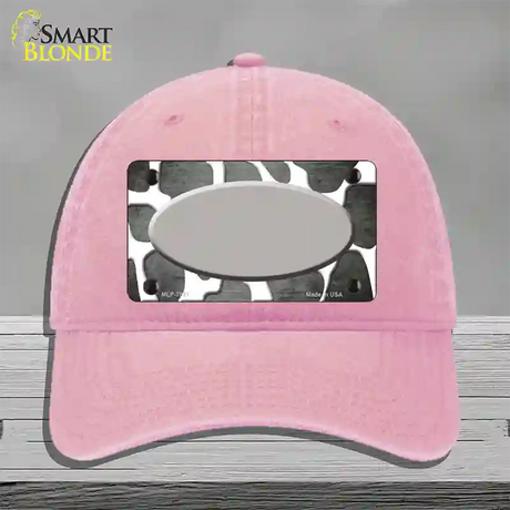 Gray White Oval Giraffe Oil Rubbed Novelty License Plate Hat Unconstructed Cotton / Pink