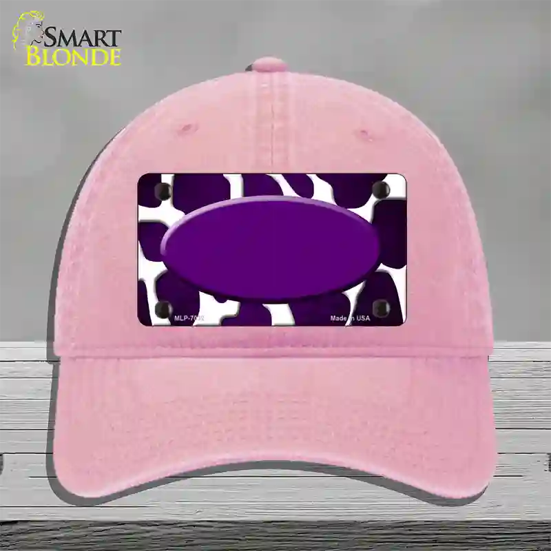 Purple White Oval Giraffe Oil Rubbed Novelty License Plate Hat Unconstructed Cotton / Pink