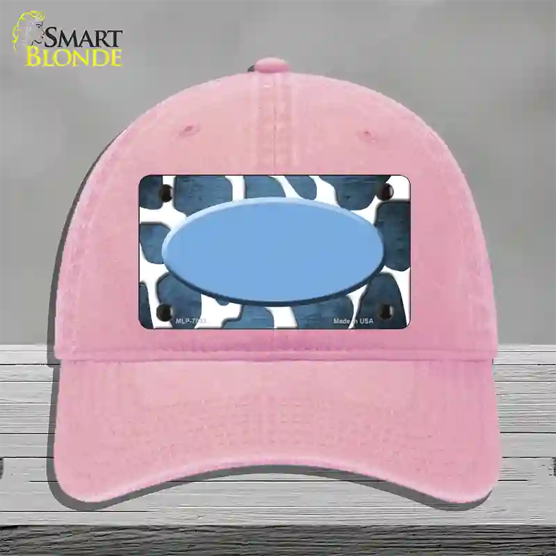 Light Blue White Oval Giraffe Oil Rubbed Novelty License Plate Hat Unconstructed Cotton / Pink