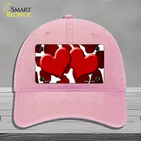 Red White Hearts Giraffe Oil Rubbed Novelty License Plate Hat Unconstructed Cotton / Pink