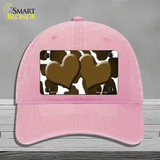 Brown White Hearts Giraffe Oil Rubbed Novelty License Plate Hat Unconstructed Cotton / Pink