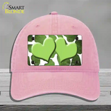 Lime Green White Hearts Giraffe Oil Rubbed Novelty License Plate Hat Unconstructed Cotton / Pink