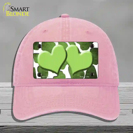 Lime Green White Hearts Giraffe Oil Rubbed Novelty License Plate Hat Unconstructed Cotton / Pink