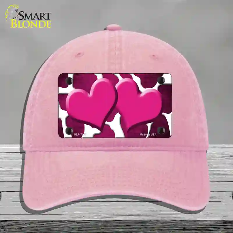 Pink White Hearts Giraffe Oil Rubbed Novelty License Plate Hat Unconstructed Cotton / Pink