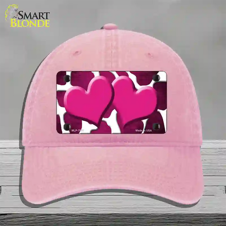 Pink White Hearts Giraffe Oil Rubbed Novelty License Plate Hat Unconstructed Cotton / Pink