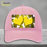 Yellow White Hearts Giraffe Oil Rubbed Novelty License Plate Hat Unconstructed Cotton / Pink