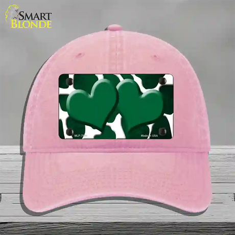 Green White Hearts Giraffe Oil Rubbed Novelty License Plate Hat Unconstructed Cotton / Pink