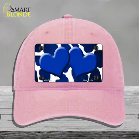 Blue White Hearts Giraffe Oil Rubbed Novelty License Plate Hat Unconstructed Cotton / Pink