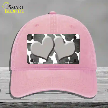 Gray White Hearts Giraffe Oil Rubbed Novelty License Plate Hat Unconstructed Cotton / Pink