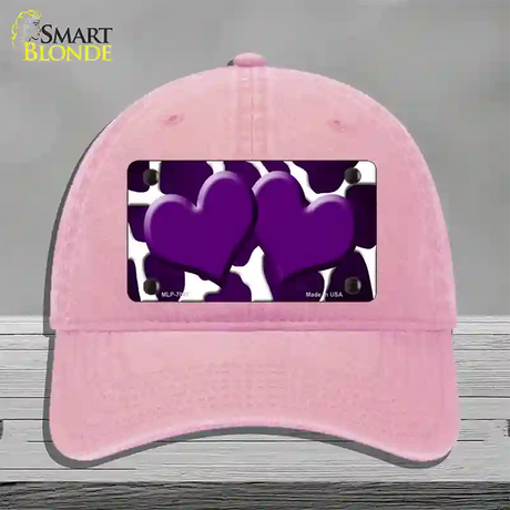 Purple White Hearts Giraffe Oil Rubbed Novelty License Plate Hat Unconstructed Cotton / Pink