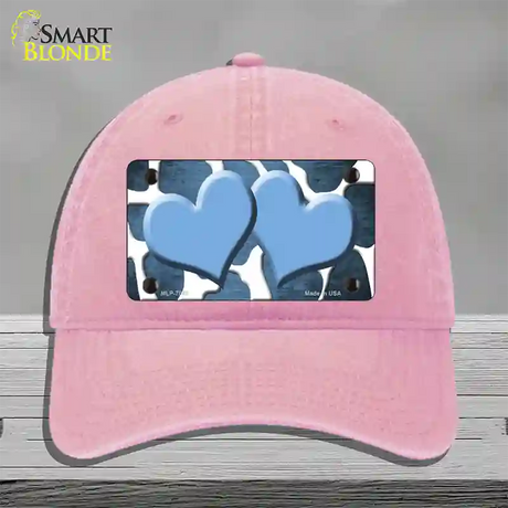 Light Blue White Hearts Giraffe Oil Rubbed Novelty License Plate Hat Unconstructed Cotton / Pink