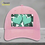 Mint White Hearts Giraffe Oil Rubbed Novelty License Plate Hat Unconstructed Cotton / Pink