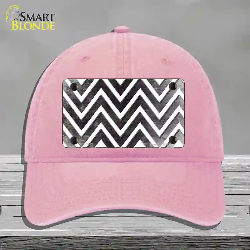 Black White Chevron Oil Rubbed Novelty License Plate Hat Unconstructed Cotton / Pink