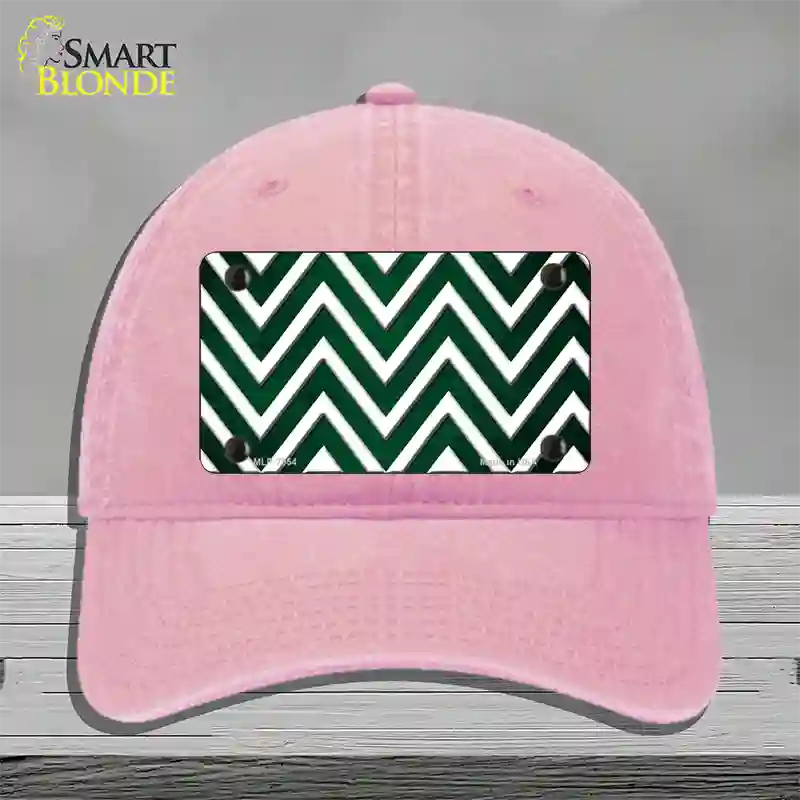 Green White Chevron Oil Rubbed Novelty License Plate Hat Unconstructed Cotton / Pink